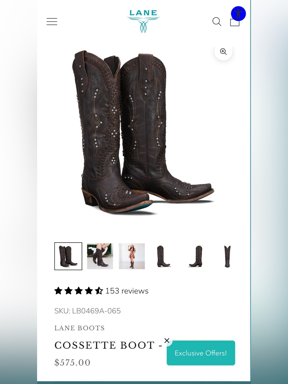LANE Cossette Cognac Western Boots Leather Studded BNWT Box Size 7 - Picture 2 of 16
